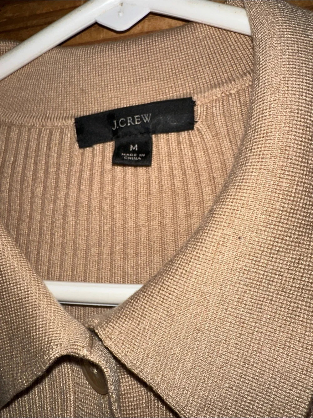 J. Crew Beige Ribbed V‑Neck Polo Sweater